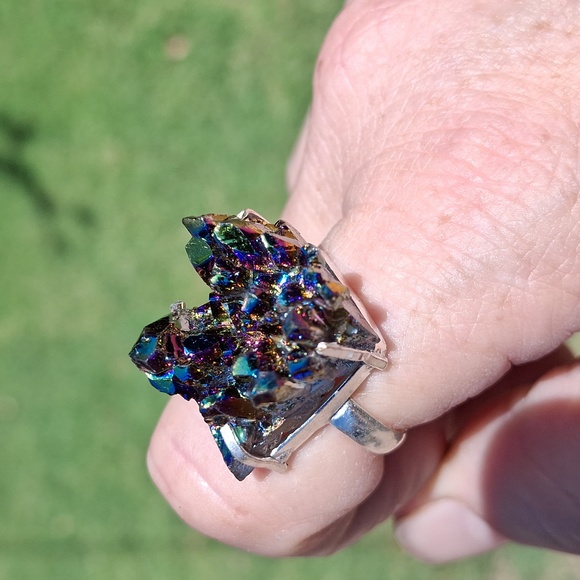 New Titanium Druzy 925 Silver Ring. - Picture 3 of 16